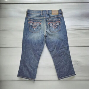 Lucky Brand Jeans Dungarees Classic Rider Crop Women's Size 6 Blue Embroidered